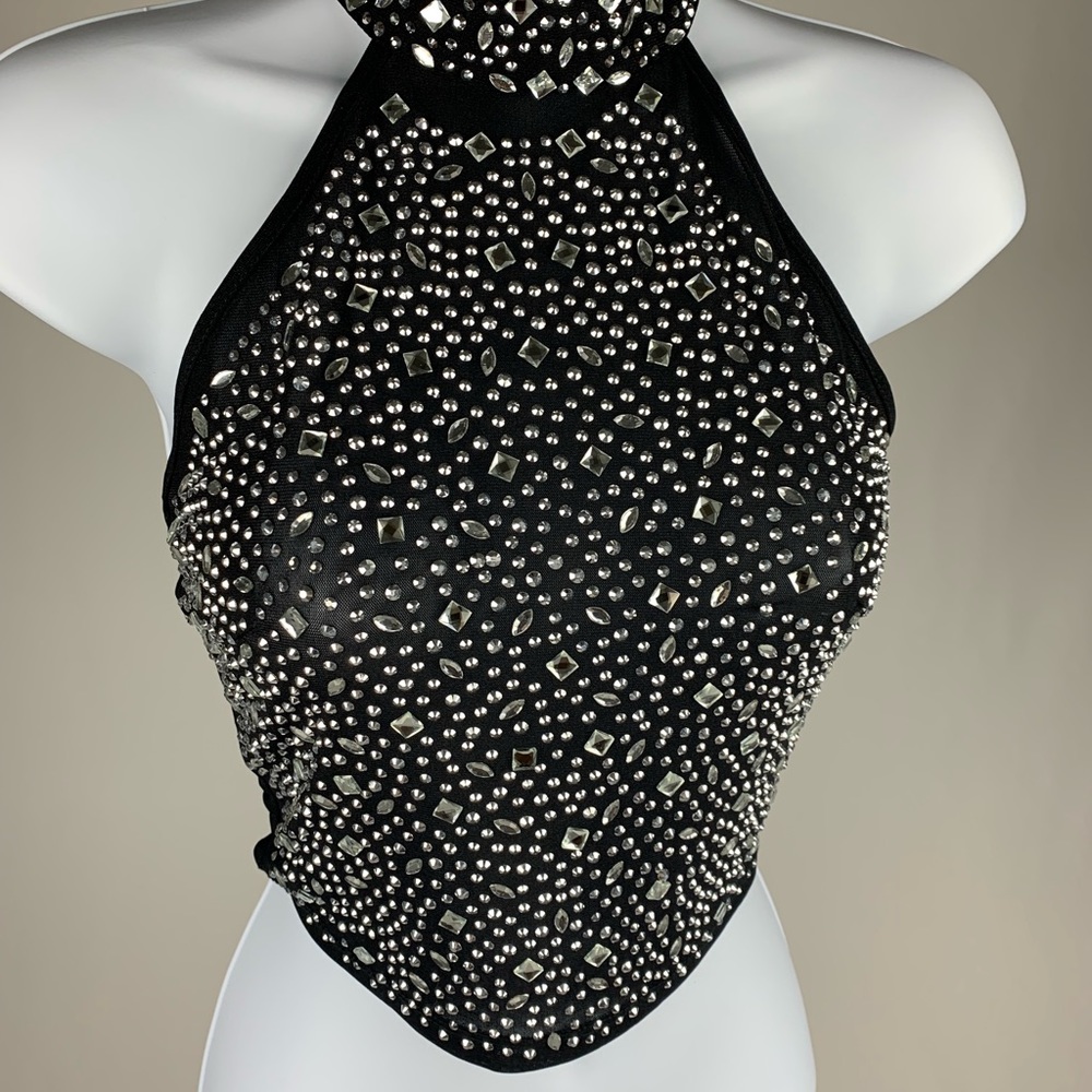 GLITTER BLK CROP TOP